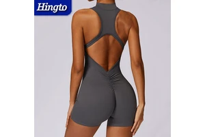 High Quality Compression Bodysuit Fitness Scrunch Romper Women's Sports Jumpsuit With Zipper Active Wear Yoga Jumpsuit One Piece