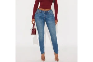 OEM/ODM Womens High Stretch Skinny Jeans Vintage Indigo Blue Washed Denim Pants Slim Fit Body Sculpting Trousers Factory Direct