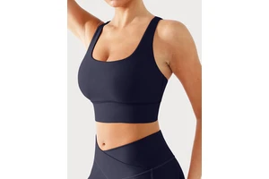Vractivewholesale Women's Simple Racerback Sports Bra Breathable Eco-Friendly Medium Support Pocket Front Zipper Guard Removable