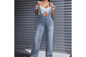 New High-waisted Denim Romper Adjustment Strap Sleeveless Non-stretch Women's Denim Overalls Jumpsuits