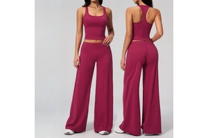 Women's Solid 2-Piece Yoga Set Soft Nylon/Spandex Seamless Breathable Racer Back Tank Top Low Waist Butt Lift Sports Flare Pant
