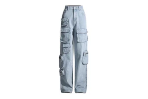 Women Jeans Slim Fit Custom Jeans 2023 High Waist Women's Denim Jeans Pants Mid Waist Cargo Multi Pockets Zipper Pockets