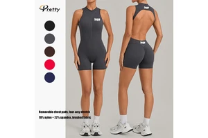 Summer Women's Cropped Jumpsuit with Shorts, Sleeveless, Stretchy Yoga and Fitness Wear Gym Running One Piece Sports Wear