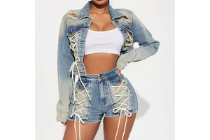 High Quality Custom Made Women's Vintage Casual Denim Shorts Set Streetwear Spring Summer Beach Outdoor Quick Dry Breathable