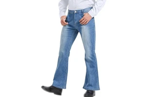 Stylish Men's Casual Solid Wide Leg Denim Jeans Loose Fit Mid Waist Durable Cotton Fabric Quick Dry Lightweight Low Price