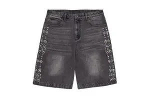 Manufacturers Custom High Quality Breathable Men's Washed Denim High Waist Shorts Button Jorts Light Acid Wash Streetwear