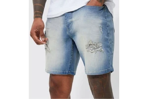 High Quality Men Summer Casual Denim Jean Shorts Breathable Quick Dry Elastic Waist Loose Fit Distressed Washed Ripped OEM
