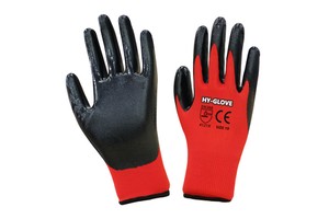 Wholesale 13G Red Polyester Black Smooth Nitrile Dipped Gloves Reusable Oil Chemical Resistant Nitrile Coated Work Gloves