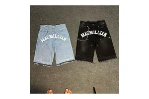 Custom Embroidered Streetwear Hip Hop Destroyed Wash Baggy High Waist Summer Men's Denim Shorts Breathable Quick Dry