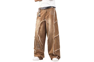 Plus Size 2025 Streetwear Men Clothing Wholesale Wide Leg Jeans Pant In Adult Size Custom Logo