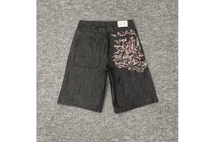 Hot Selling Floral Embroidered DER Men's Denim Shorts Acid Washed Loose Pants Designer Derschutze Denim Jeans Shorts for Men