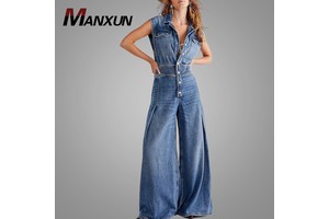 High Quality Flare Denim Jumpsuit Cool Girls Wide Leg Jean Pants Clothing One Piece Overalls Jumpsuits