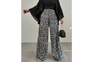 Ladies Elastic Waist Trousers Oem Custom Pattern Viscose Polyester Loose Wide Leg Pants Women Plus Size Leopard Women's Pants