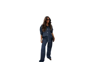 Women Denim Co Ord Set Button Down Long Sleeve Shirt High Waist Wide Leg Jeans Two Piece Matching Casual Outfit