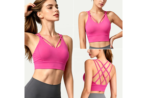 Custom Front Crisscross Yoga Bra Wide Underband 4-way Stretch V-neck Medium Support Breathable Sports Top Gym Yogawear Fitness