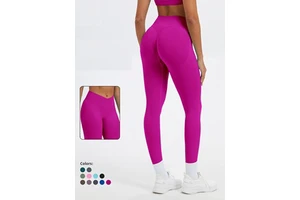 Seamless High-Waisted Yoga Leggings with Crisscross Waistband Butt Lifting Athletic Fitness Pants for Women