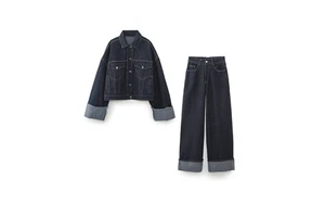 Spring New Denim Set Women Two Piece Pants Set Jacket and Jeans 2 Piece Set