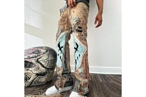 DiZNEW Jeans Maker Custom Designer High-waisted Baggy Oversized Acid-washed Vintage Wide-leg Torn Jeans Printed Jeans for Mens
