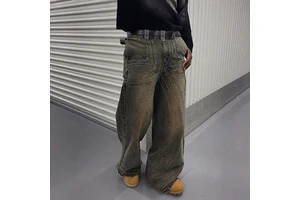 Custom Print Men's Distressed Wide Leg Denim Pants High Quality 100% Cotton Light Washed Baggy Plus Size Jeans Pant for Men