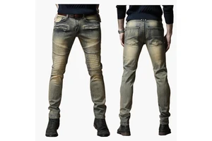 Top Fashion Slim Fit Men's Distressed Denim Bikers Jeans Pants Mid-Waist Pencil Style with Fast Delivery