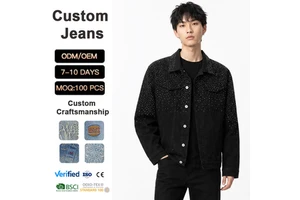 American-style Winter Denim Jacket Premium Edgy Vibe Intricately Crafted Sparkling Rhinestones Streetwear Inspired Luxury Front