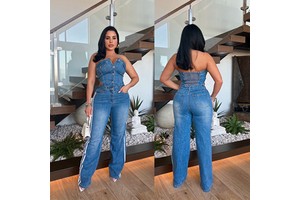 2025 Summer Stretch Denim Jumpsuit One Piece Strapless Tube Jumpsuit Women Denim Jeans Pants