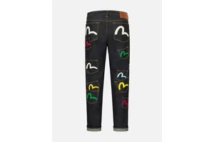 2026 Trendy Best Quality Japanese Men's Denim Jeans Multi Pocket Colorful Print Slim Fit Cropped Trousers for Casual Street Wear