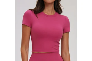 Quick Dry Women High Elastic Slim Breathable Yoga Wear Short Sleeve Sports Running Fitness Yoga T-Shirt Tops