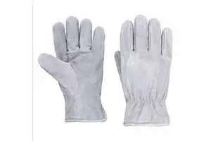 Cow Split Leather Work Gloves Full Smooth Texture Gathered Cuff Anti-Slip Durable General Purpose Safety Gloves