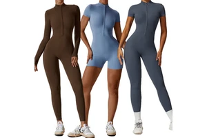 Summer Zipper Workout Jumpsuit Sports Overalls Women Gym Clothing Running Fitness Suits Gym Tracksuit Short Sportswear Yoga Set