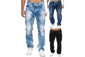 High Quality Mid Waist Blue Denim Jeans Pants Hole Tight Stretch Trouser Custom Streetwear Straight Fit Stacked for Men Jeans