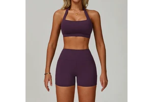 Four-Way Stretch Seamless Fitness Yoga Set Sexy Cross Back Sport Bra & Scrunch Butt Shorts Active Wear Gym Suit For Ladies