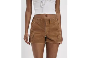 Stylish Women's Skinny Fit Mid-Waisted Washed Denim Cargo Shorts Spandex/Polyester Summer Casual Streetwear Drawstring Closure