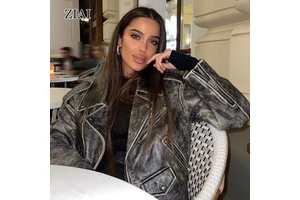 Fashion Faux Leather Jacket Wholesale Ladies Pu Leather Jacket Coat Washed Leather Jacket