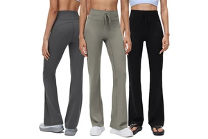 New Trendy High Waist Tummy Control Spandex/Nylon Flared Pants Casual Long Women's Running Slimming Yoga Fitness Pants
