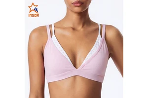 Wholesale Custom Logo Womens Sports Bra Nylon Spandex Strappy Cross Back Yoga Fitness Gym Activewear Workout Bra