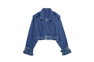 Fall Season New Style Stand Collar Women Denim Jackets Cropped Black Blue Motorcycle Jacket