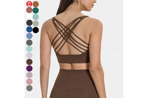Wholesale Custom Lightweight Breathable Quick-Dry Crisscross Straps Women Backless Crop Sports Bra Front High Support