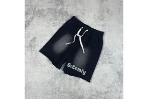 Men Designer Blank Streetwear Vintage Distress Shorts Black Jean French Terry Washed Cotton Shorts