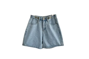 Women's High Waist Sky Blue Denim Shorts with Wide Leg & Loose Buttons Breathable Streetwear Jean Shorts