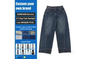 Fashion Design Curved Leg Scimitar Womans Baggy Jeans Denim Pants Cotton Heavy Fashion Streetwear Women's Jeans