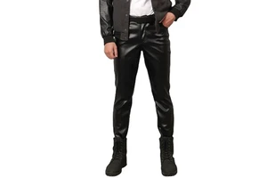 Plus Size Men's Jeans Pu Skinny Fit Elastic Trousers Motorcycle Streetwear Leather Pants for Men
