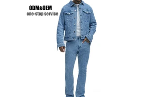 High Quality Custom Men's Denim Jacket and Jeans Pants 2-Piece Set for Spring and Autumn Wholesale Embroidery Denim Jacket