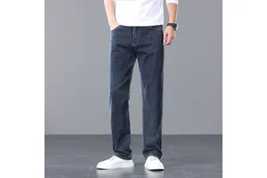 High-End Men's Relaxed-Fit Straight-Leg Blue Jeans: 2026 New Arrival, Washed Stretch Casual Trousers