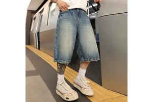 New Style Of Retro Loose Clean Fit Capri Pants Men's High Street Denim Summer Hip Hop Mid Rise Men Denim Shorts Straight Shorts