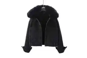 Oem Women's Denim Jacket Casual Outwear Fall Winter Breathable Quick Dry Cotton Oversized Zipper Closure Coat for Ladies