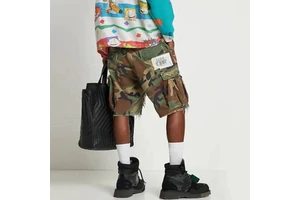 HC Custom Elastic Waist Custom Logo Distressed Camouflage Denim Shorts ODM