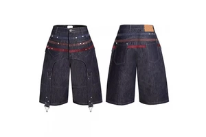 Vintage Summer Men's Denim Shorts Polyester/Cotton Acid Wash Print Straight Mid Waist Button Detail Loose Fit Washable Quick Dry