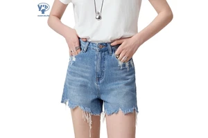 YUANBOFEI Custom High Quality Jeans Tight Denim Shorts Vintage Washed Raw Hem Sexy Style Women's Short Pants for Streetwear