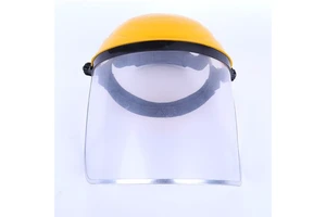 PC Yellow Top Aluminum Rimmed Protective Face Shield Full View Impact Resistant Headband Style Safety Mask